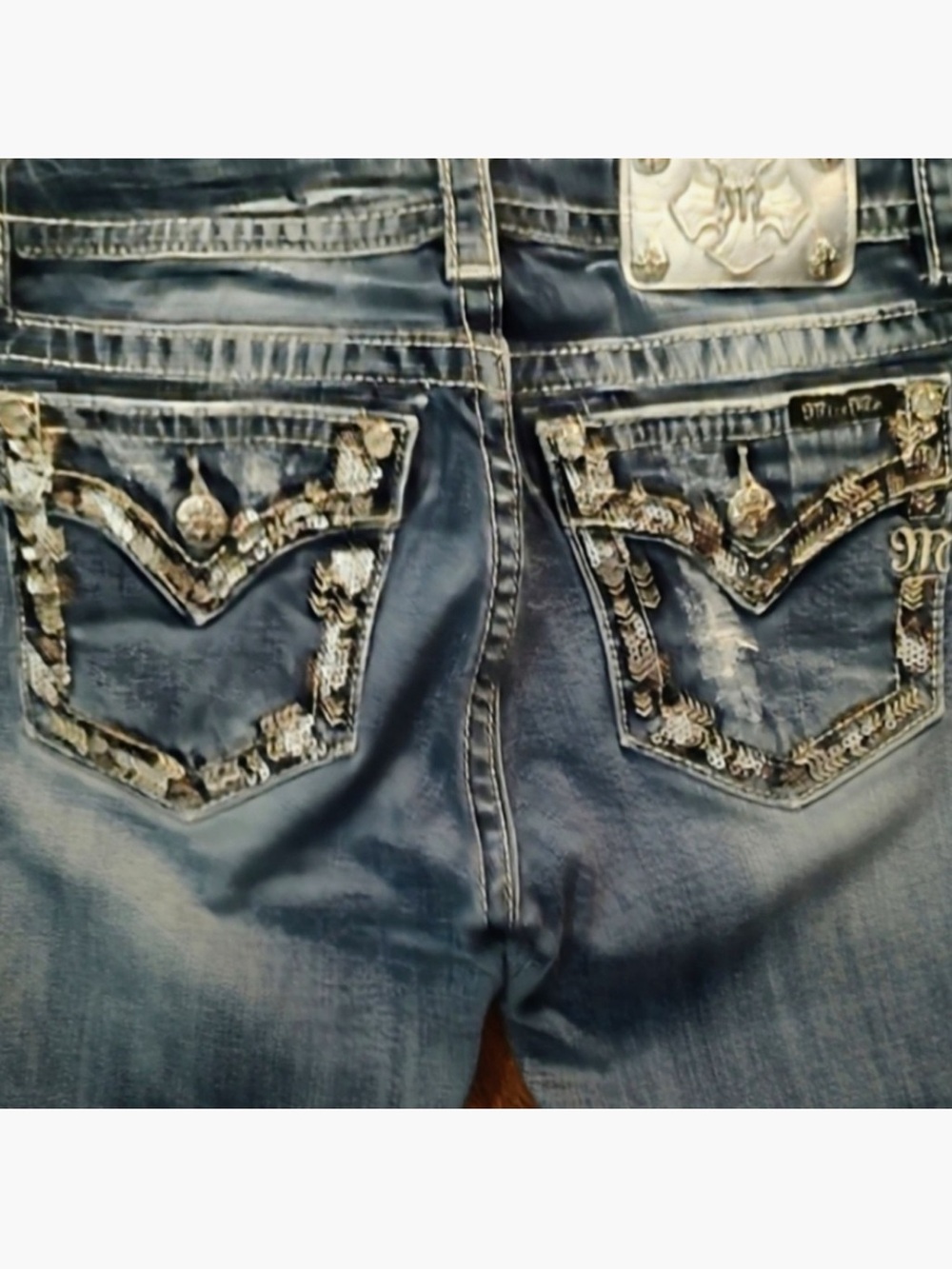Gorgeous Miss Me Signature Boot Jeans With Embellished Pockets 33” Inseam